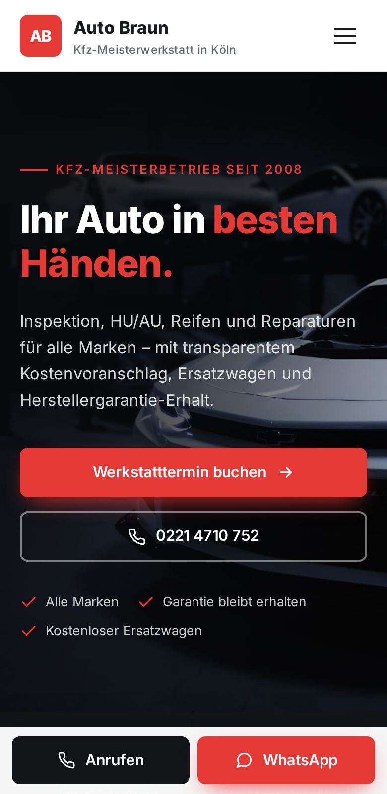 Demo „Auto Braun“ (fiktiver Betrieb) auf dem Handy