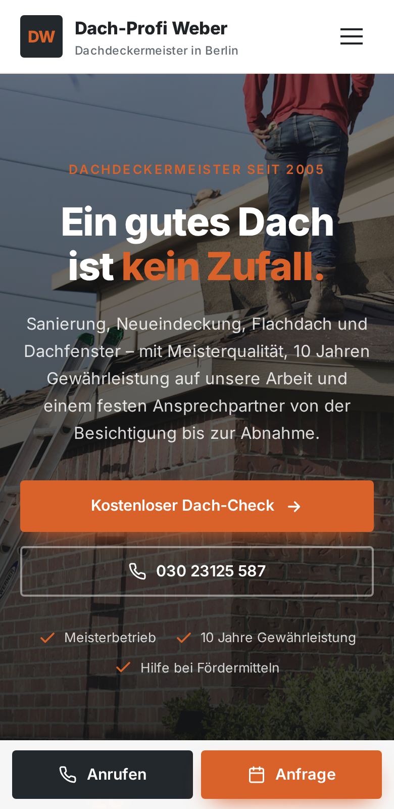 Demo „Dach-Profi Weber“ (fiktiver Betrieb) auf dem Handy