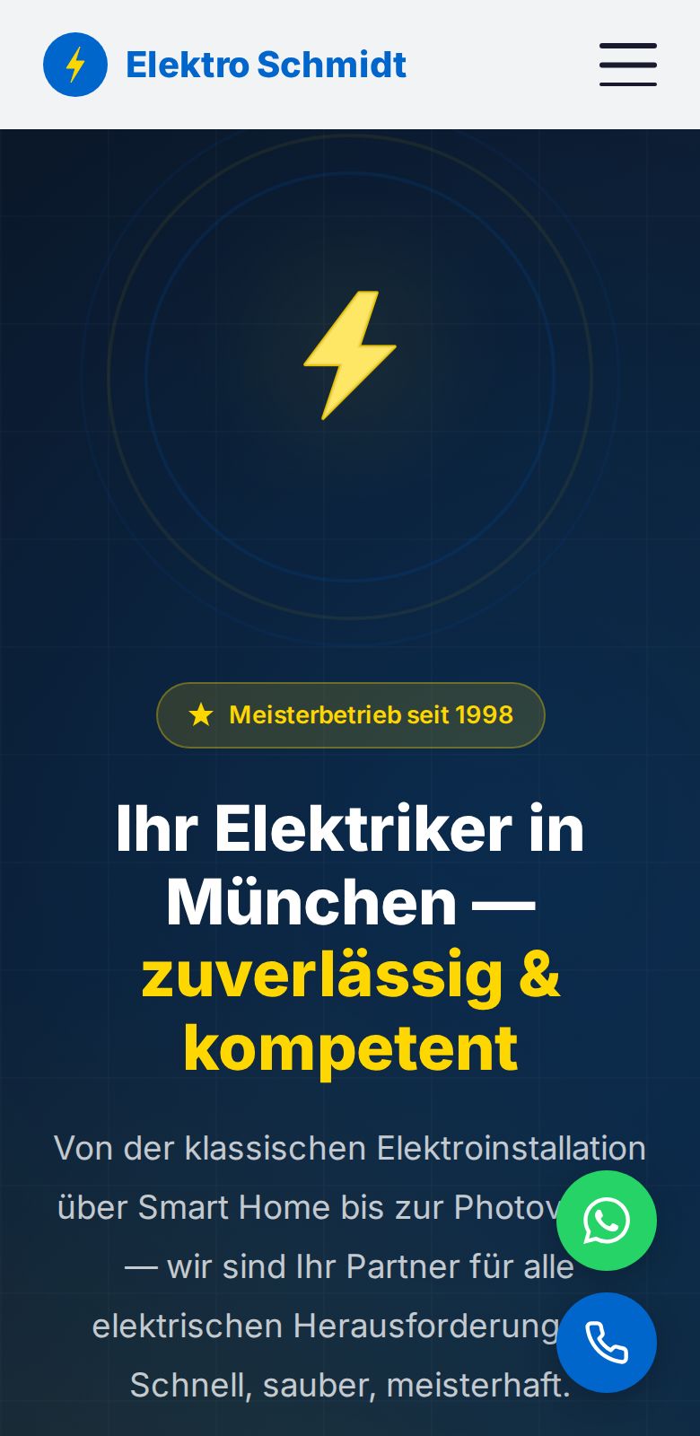 Demo „Elektro Schmidt“ (fiktiver Betrieb) auf dem Handy