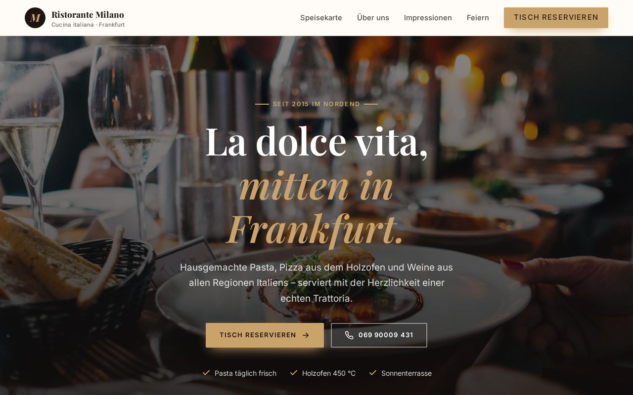 Demo „Ristorante Milano“ (fiktives Restaurant) auf dem Desktop