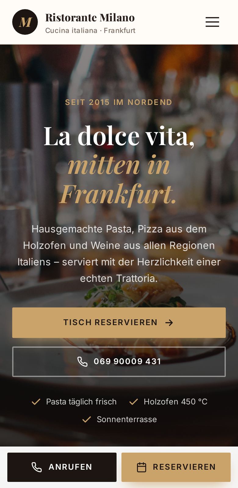 Demo „Ristorante Milano“ (fiktives Restaurant) auf dem Handy