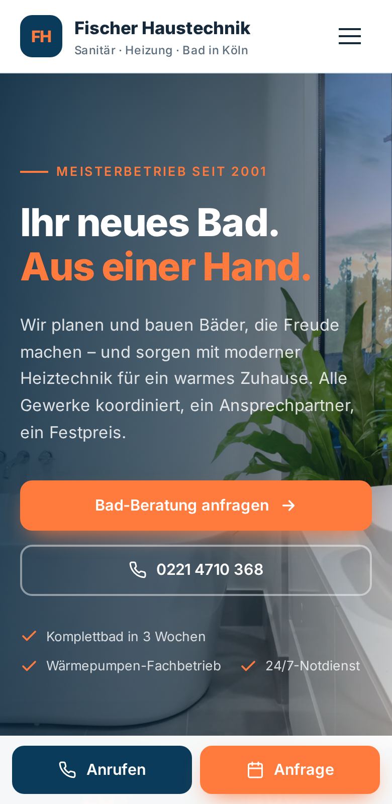 Demo „Fischer Haustechnik“ (fiktiver Betrieb) auf dem Handy